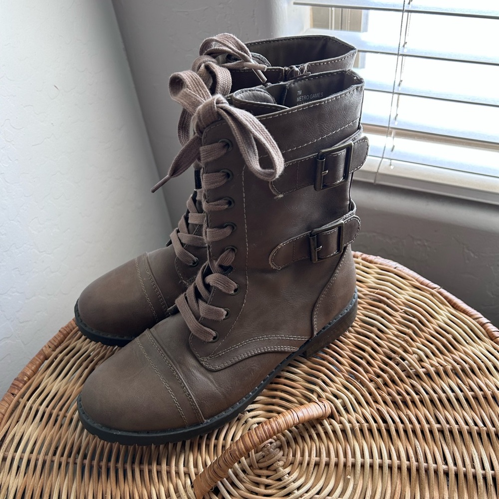 Brown military lace up boots